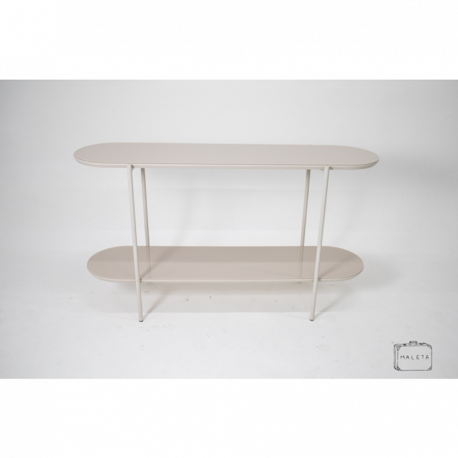 APARADOR OVAL BEGE COM VIDRO – L1,35XP0,39XA0,76