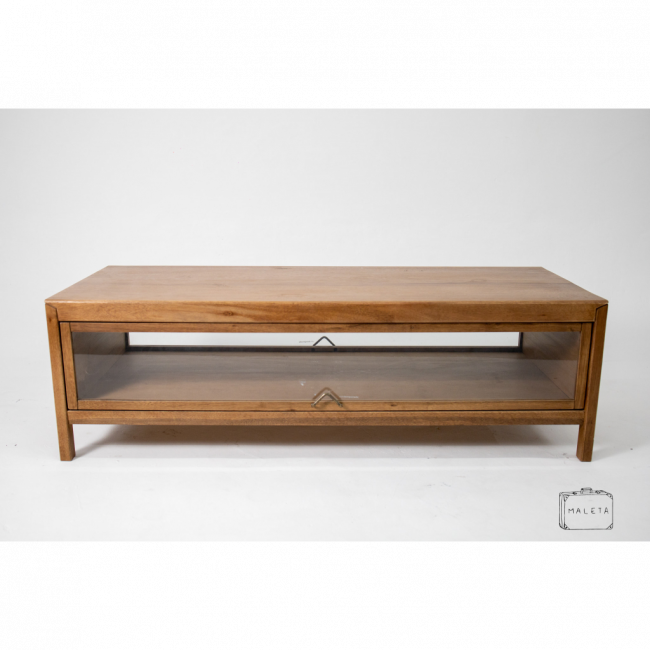 MESA DE CENTRO RETANGULAR GAVETA DOIS LADOS VIDRO – L1,30XP0,50XA0,40