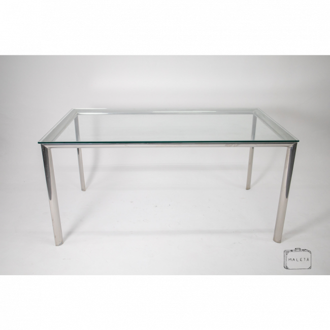MESA DE JANTAR RETANGULAR TAMPO DE VIDRO BASE CROMADA – L1,63XP0,92XA0,77