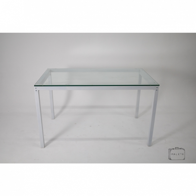 MESA DE JANTAR RETANGULAR TAMPO DE VIDRO BASE BRANCA – L1,30XP0,75XA0,77
