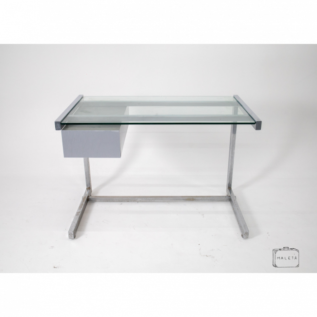 ESCRIVANINHA METAL TAMPO VIDRO COM UMA GAVETA – L1,06XP0,60XA0,75
