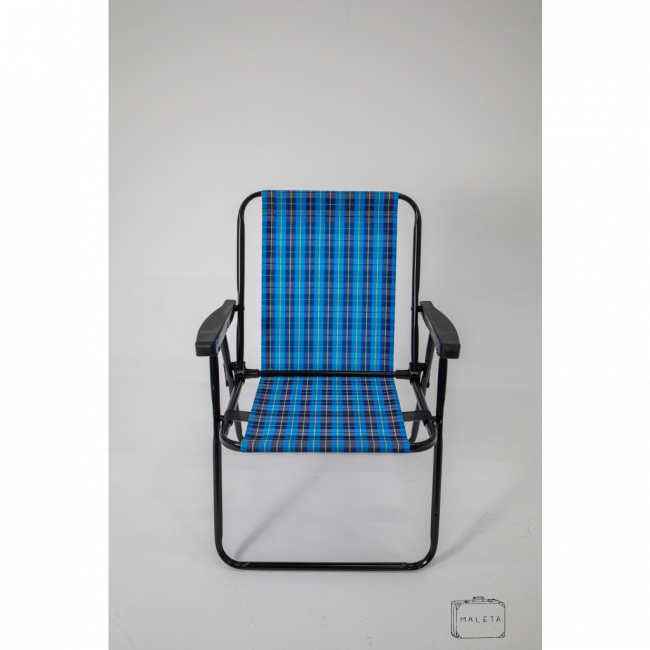 CADEIRA DE PRAIA XADREZ AZUL ALUMÍNIO PRETO