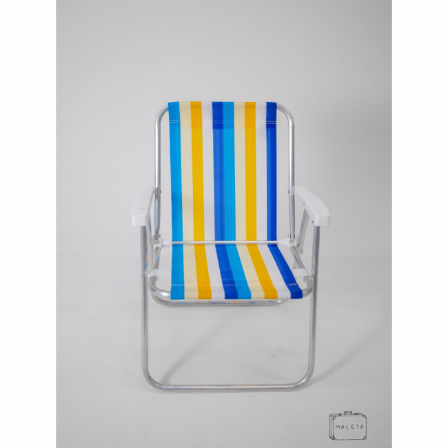 CADEIRA DE PRAIA LISTRA AZUL/AMARELA/BRANCA