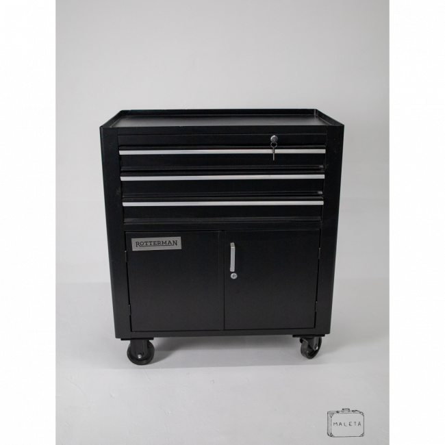 CARRINHO DE FERRAMENTAS PRETO ROTTERMAN COM RODINHAS – L0,80XP0,45XA0,94