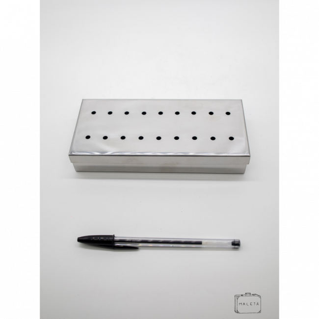 CAIXA INOX TAMPA COM FURINHOS PARA INSTRUMENTOS MÉDICO/DENTISTA
