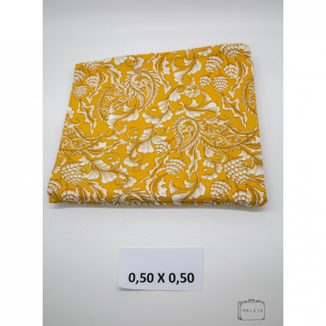 ALMOFADA MOSTARDA ESTAMPA BRANCA EUROPEIA - 50X50