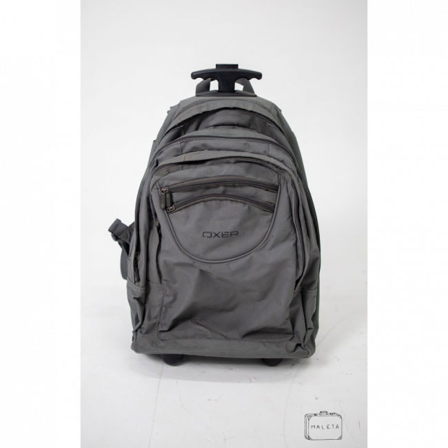 MOCHILA CINZA LONA COM RODINHAS