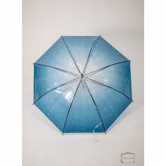 GUARDA-CHUVA PLÁSTICO CRISTAL BLUE COM ESTRELINHAS AMARELAS