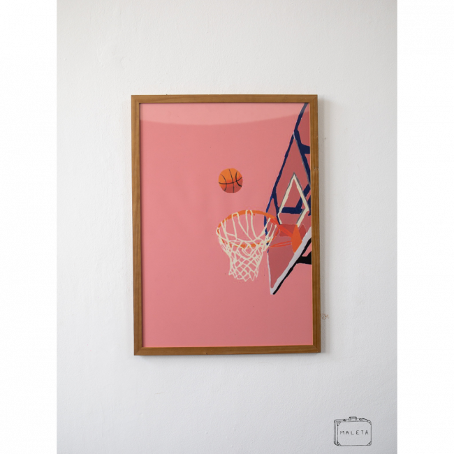 QUADRO CESTA BASQUETE FUNDO ROSA – 62X45