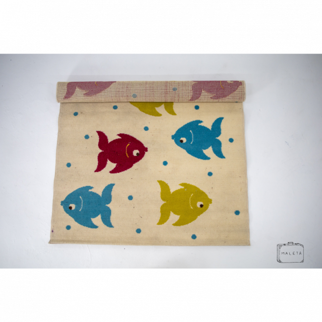TAPETE RETANGULAR BEGE PEIXINHOS - 1,60X1,15