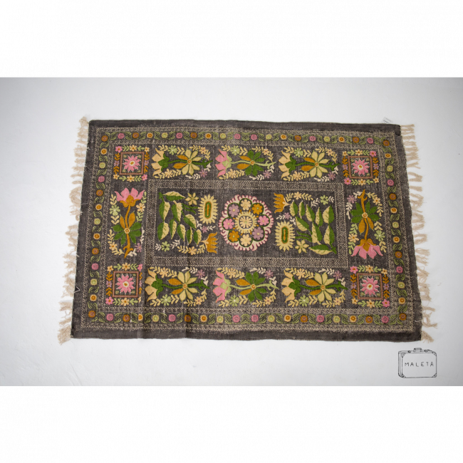 TAPETE RETANGULAR CINZA FOLHAGEM - 1,00X1,50
