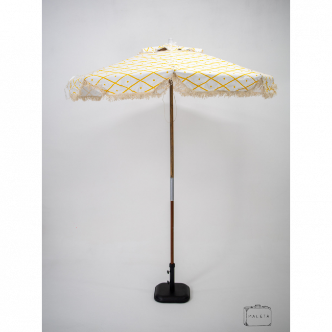 OMBRELONE OFFWHITE E AMARELO COM FRANJINHA - 2M (CABO MADEIRA)