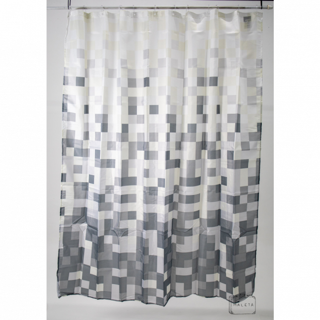 CORTINHA PARA BOX TECIDO QUADRICULADO TONS DE CINZA E CREME - 1,98X1,80