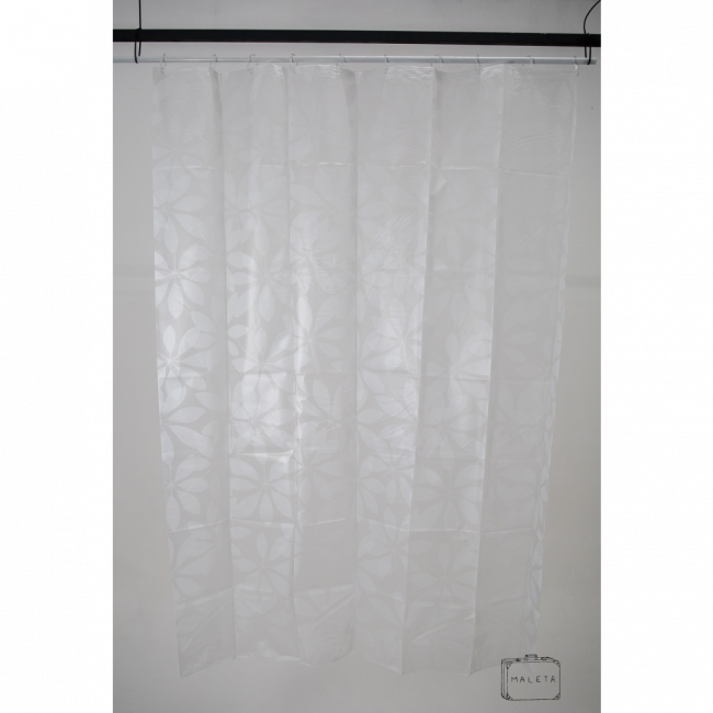 CORTINA PARA BOX TECIDO JATEADA ESTAMPA FOLHA BRANCA - 1,80X1,60