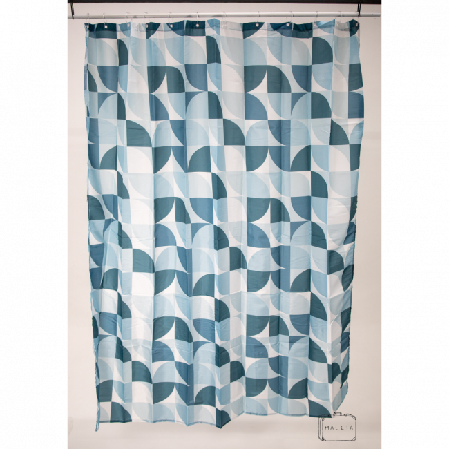CORTINA PARA BOX TECIDO GEOMÉTRICA TONS DE AZUL - 1,98X1,80