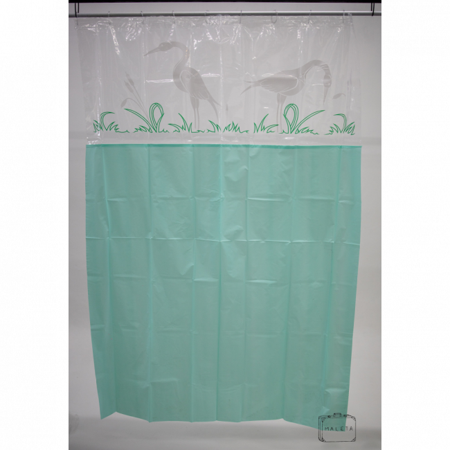 CORTINA PARA BOX PLÁSTICO VERDE DETALHE INFERIOR TRANSPARENTE COM GARÇA - 2,00X1,38