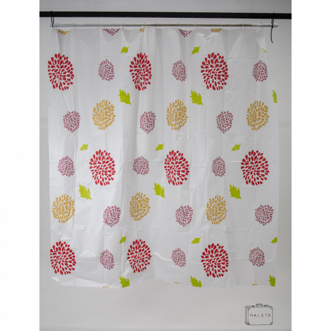 CORTINA PARA BOX TECIDO BRANCA ESTAMPADA MOSTARDA E VERMELHA - 1,80X1,60