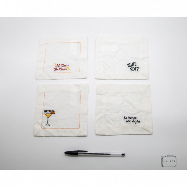 APOIO PARA COPO TECIDO OFFWHITE COM BORDADO