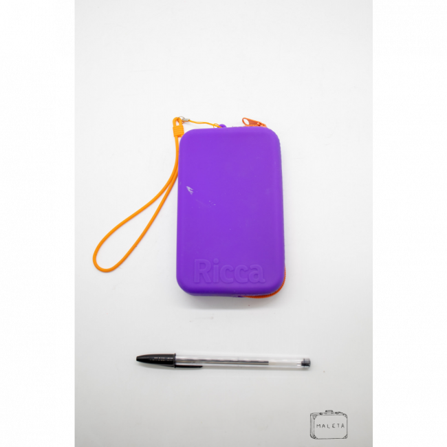 NECESSAIRE SILICONE ROXA ZÍPER LARANJA