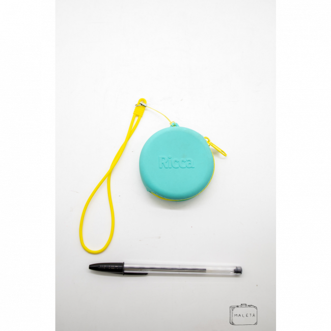 PORTA-MOEDA REDONDO SILICONE VERDE ÁGUA ZÍPER AMARELO