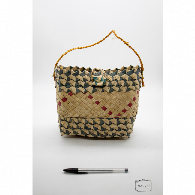 BOLSA PALHA DETALHE VERDE E ROSA