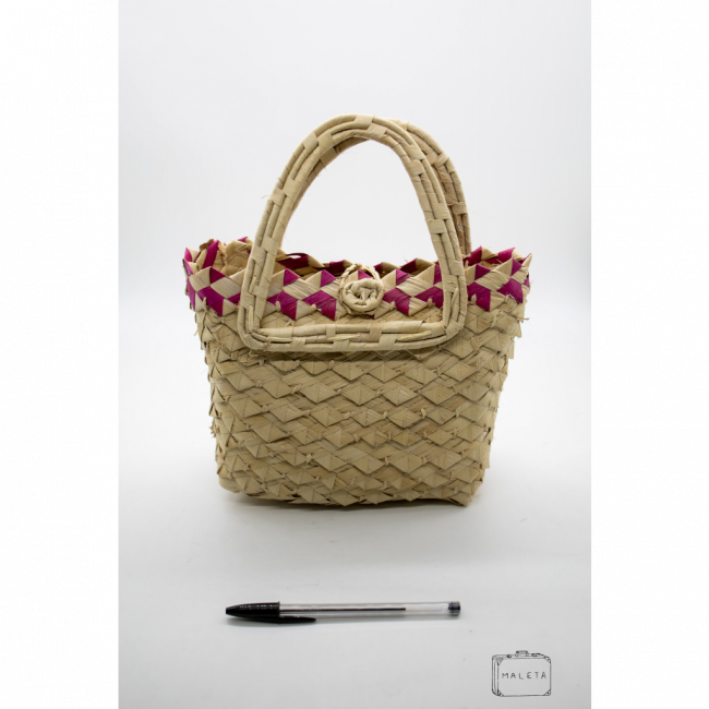 BOLSA PALHA DETALHE ROSA PARTE SUPERIOR