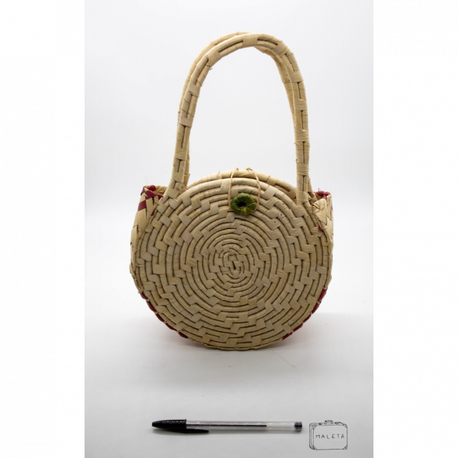 BOLSA PALHA REDONDA DETALHES VERMELHO