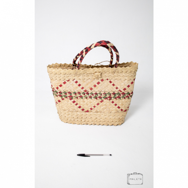 BOLSA PALHA DETALHE VERMELHO E VERDE - GRANDE