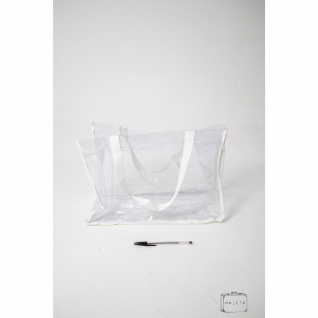 BOLSA TRANSPARENTE DETALHE BRANCO - MÉDIO