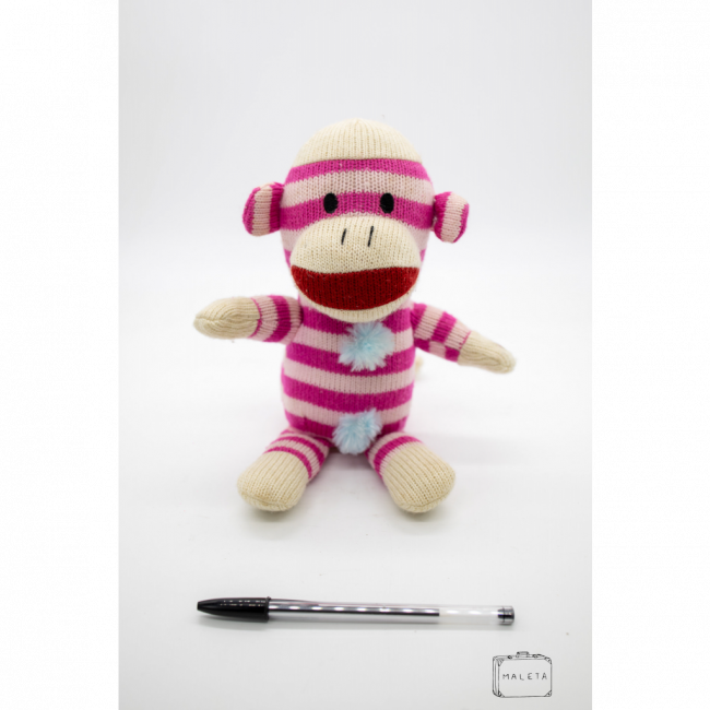 MACACO DE PELÚCIA LISTRADO ROSA