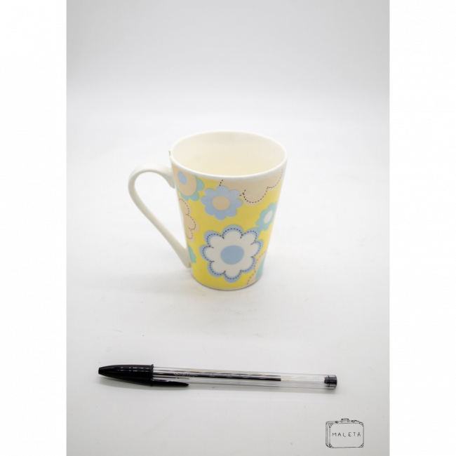 CANECA CERÂMICA AMARELA FLORES