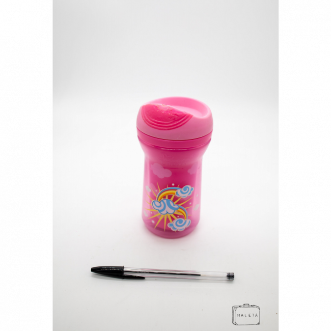COPO PLÁSTICO INFANTIL ROSA NUVENS COM ARCO-ÍRIS