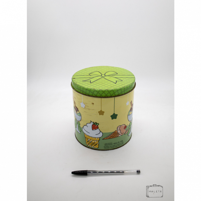 LATA PORTA-MANTIMENTOS VERDE E AMARELA CUPCAKE/SORVETE