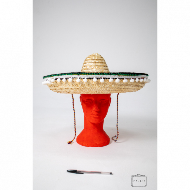 CHAPÉU MEXICANO BOLINHAS POMPOM BRANCO NA BORDA