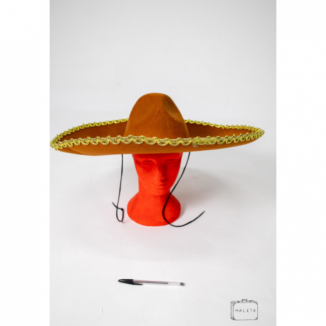 CHAPÉU MEXICANO MARROM DETALHE DOURADO