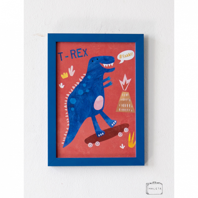 QUADRO T-REX MOLDURA AZUL – 24X34