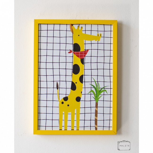 QUADRO GIRAFA AMARELA MOLDURA AMARELA – 33X45