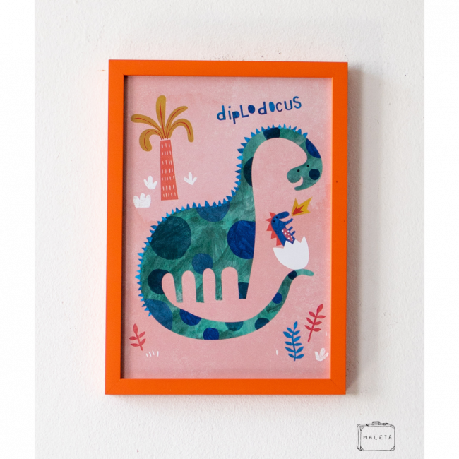 QUADRO DIPLODOCUS MOLDURA LARANJA – 24X33