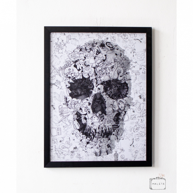 QUADRO CAVEIRA PRETA E BRANCA – 39X51