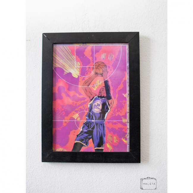 QUADRO JOGADOR DE BASQUETE FUNDO ROSA/ROXO