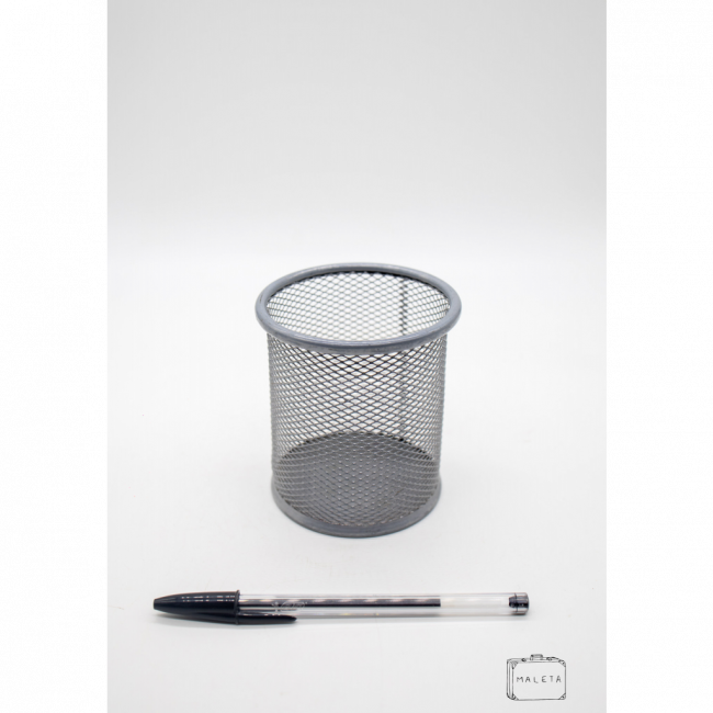 PORTA-CANETA REDONDO DE METAL ARAMADO PRATA