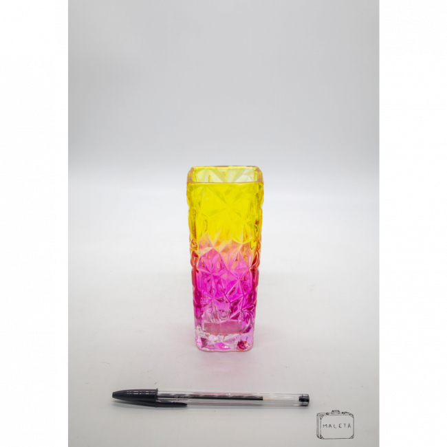 VASO VIDRO TEXTURADO ROSA E AMARELO