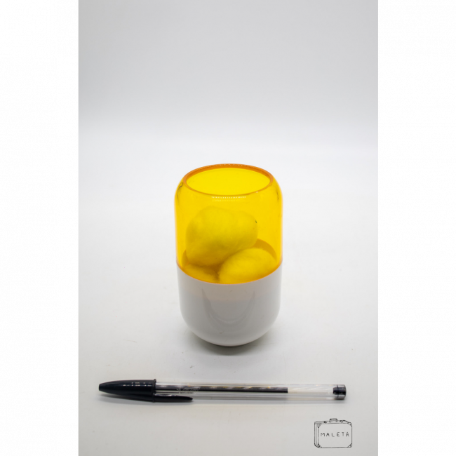 PORTA ALGODÃO BRANCO E AMARELO CRISTAL
