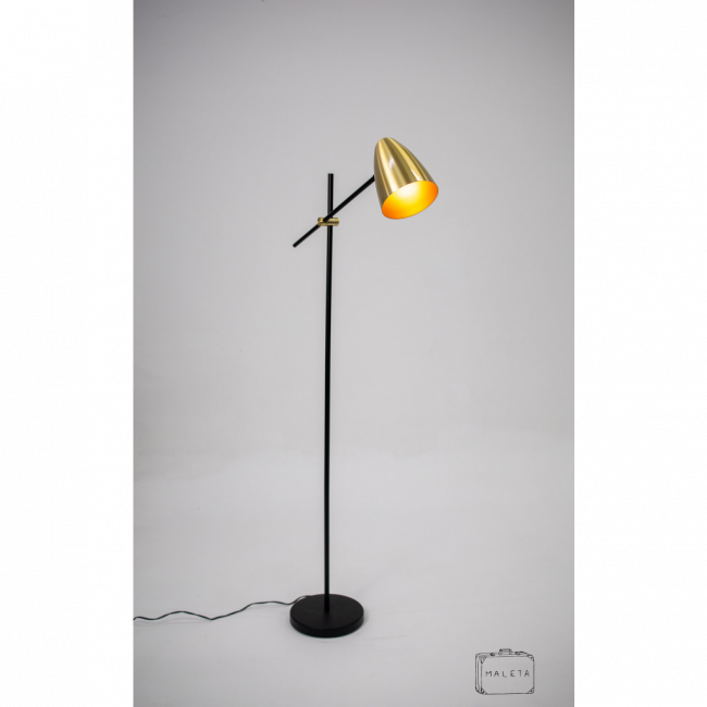 LUMINÁRIA DE CHÃO ARTICULADA PRETA CÚPULA DOURADA