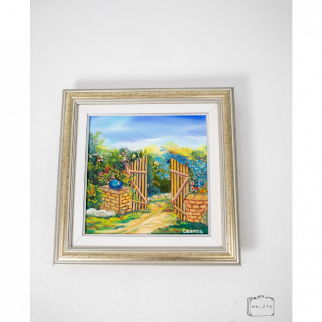 QUADRO CERCA MADEIRA COM PAISAGEM – 36X36