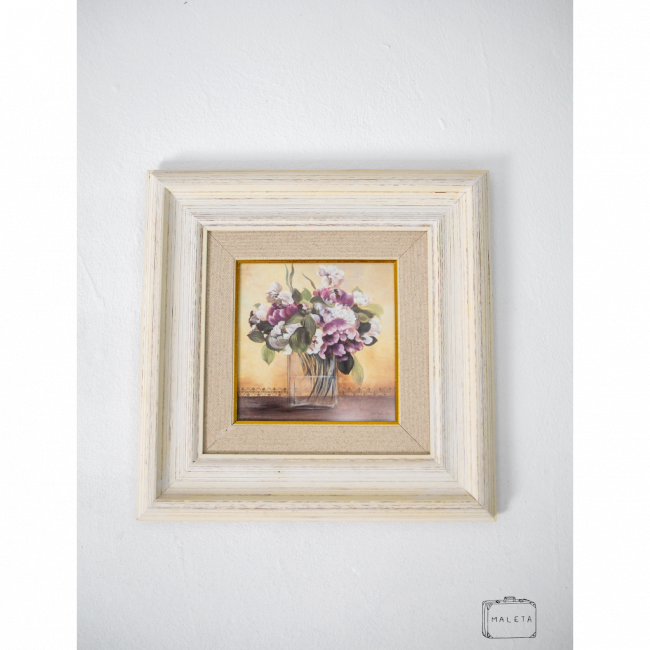 QUADRO VASO DE FLORES ROXAS COM BRANCO – 36X36