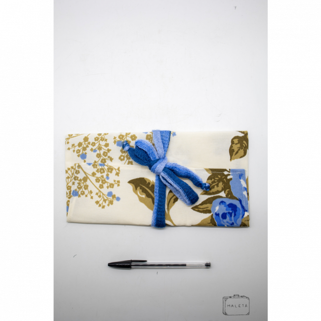 BOLSA ALGODÃO CRU FLORES AZUIS