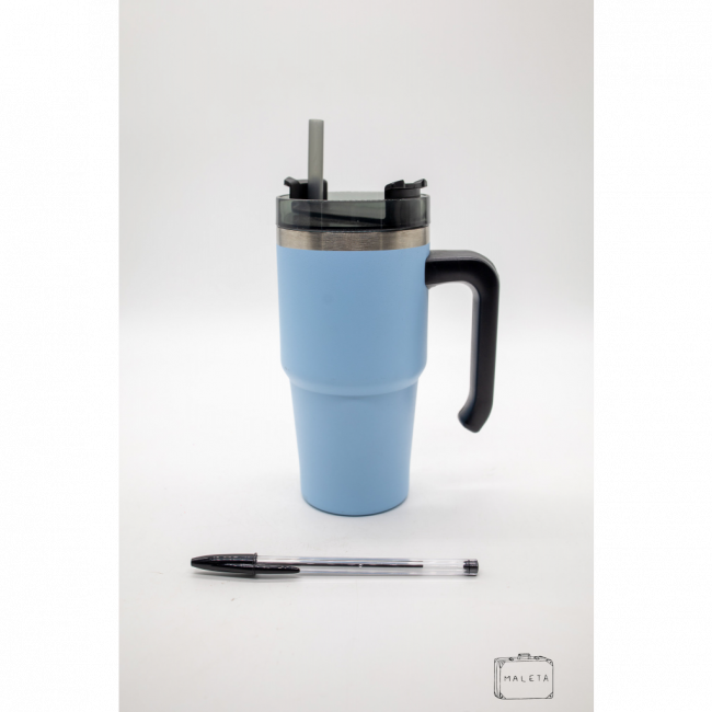 COPO STANLEY AZUL COM ALÇA E CANUDO