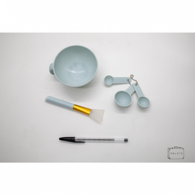 KIT PARA SKINCARE POTE COM ESPÁTULA E MEDIDORES AZUL
