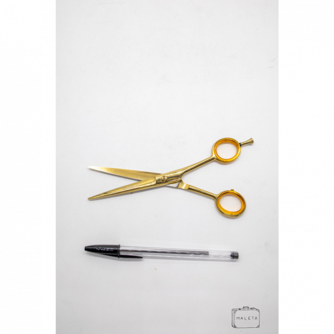 TESOURA CABELEIREIRO METAL DOURADA PARA CORTE